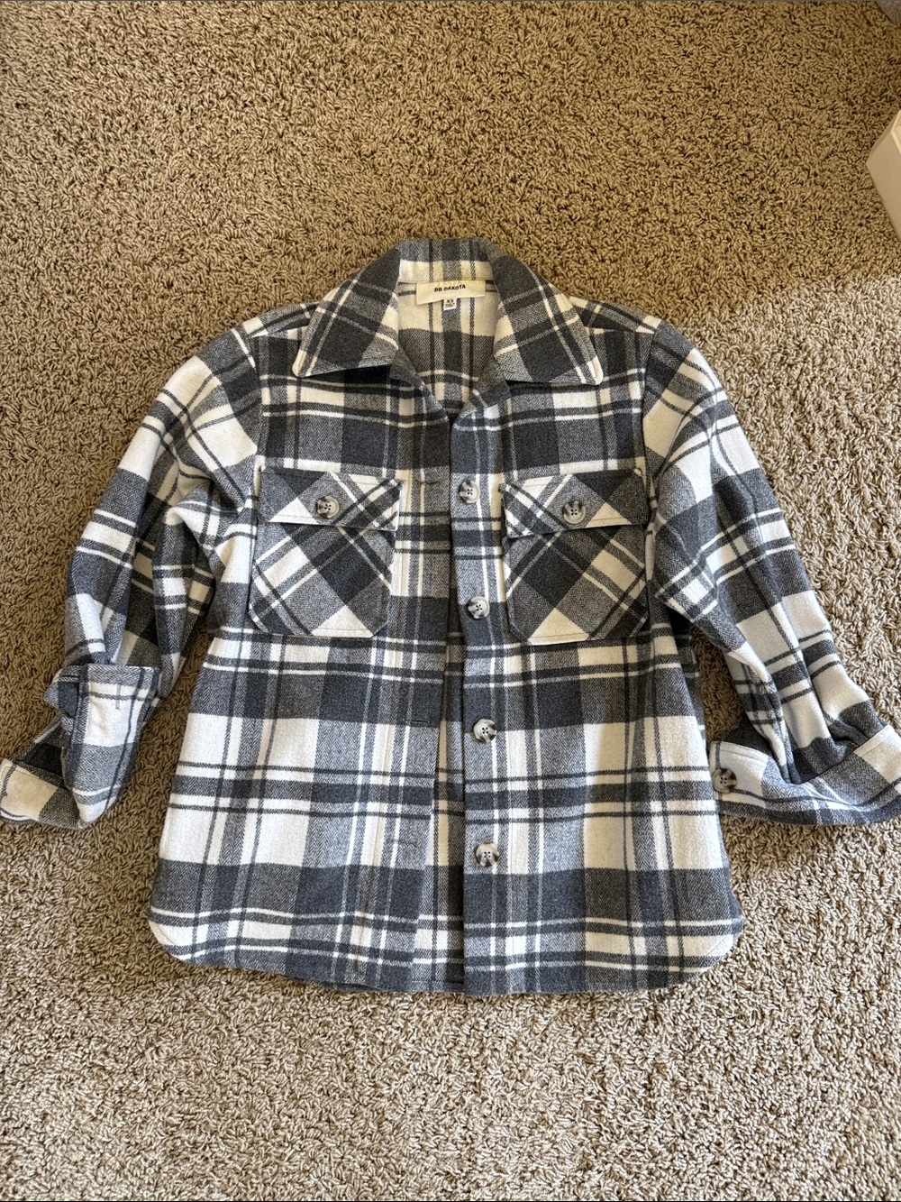 BB Dakota Gray and White Plaid Button-Up Shacket